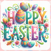 ハッピーイースターフローラグリーティングスプリングタイムおもしろい スクエアシール