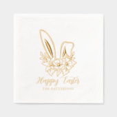 ハッピーイースターフローラバニーパーソナライズされた耳の名前 箔ナプキン (正面)