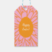 ハッピーイースターフローラバーストオレンジの卵クラシックのラウンド ギフトタグ (正面)