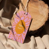 ハッピーイースターフローラバーストオレンジの卵クラシックのラウンド ギフトタグ