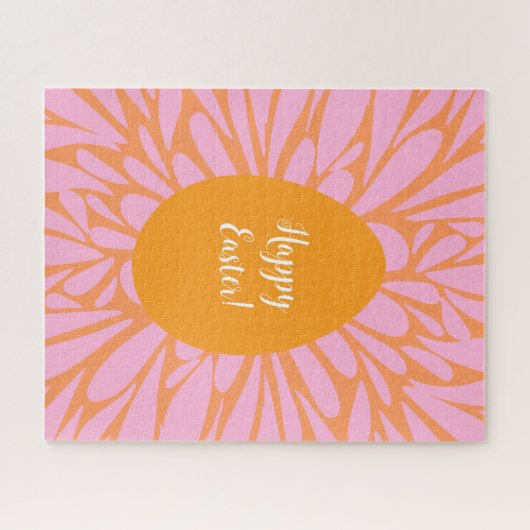 ハッピーイースターフローラバーストオレンジ色の卵 ジグソーパズル (横)