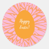 ハッピーイースターフローラバーストオレンジ色の卵 ラウンドシール (正面)