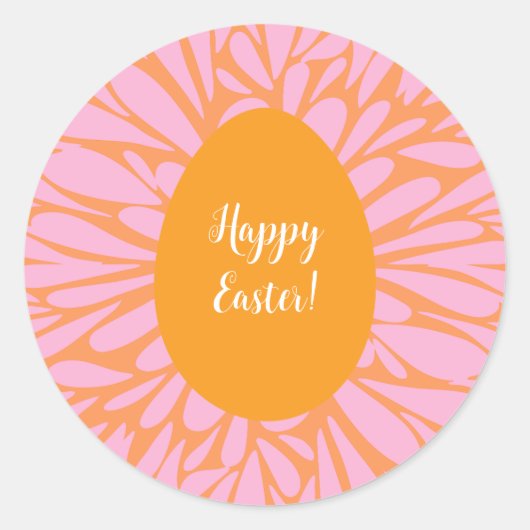 ハッピーイースターフローラバーストオレンジ色の卵 ラウンドシール (正面)