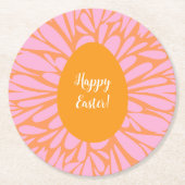 ハッピーイースターフローラバーストオレンジ色の卵 ラウンドペーパーコースター (正面)