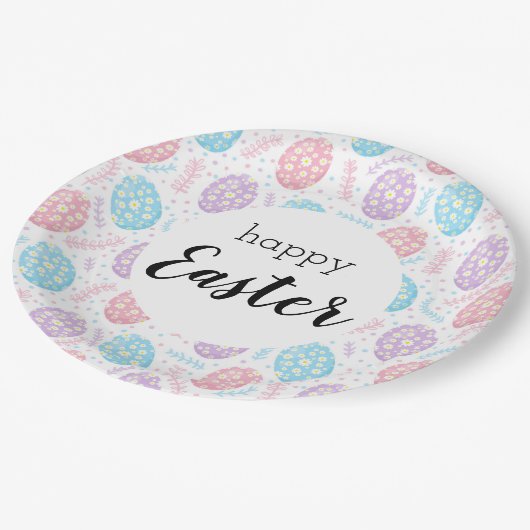 ハッピーイースターフローラパステルイースターエッグ ペーパープレート (アングル)
