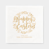 ハッピーイースターフローラパーソナライズされたリース名 箔ナプキン (正面)