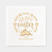 ハッピーイースターフローラパーソナライズされたリース名 箔ナプキン (正面)