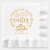 ハッピーイースターフローラパーソナライズされたリース名 箔ナプキン (正面)