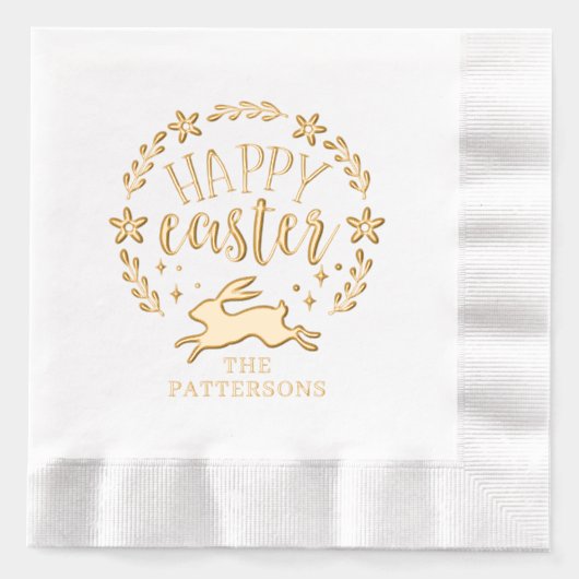 ハッピーイースターフローラパーソナライズされたリース名 箔ナプキン (正面)