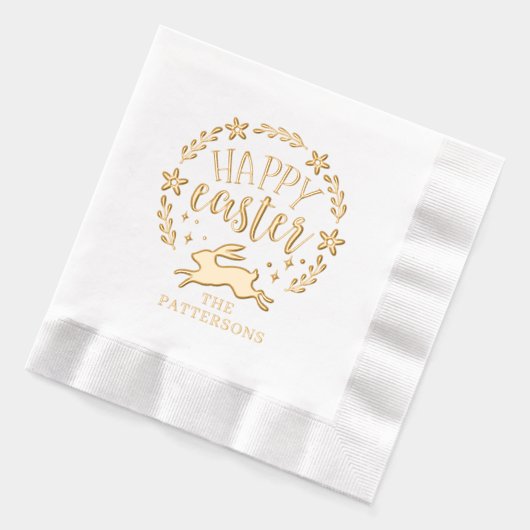 ハッピーイースターフローラパーソナライズされたリース名 箔ナプキン (左)