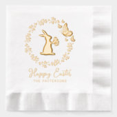 ハッピーイースターフローラリースバニー蝶の名前 箔ナプキン (正面)