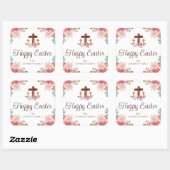 ハッピーイースターフローラ水彩宗教十字架 スクエアシール (シート)