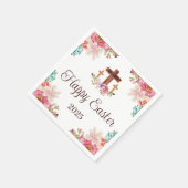 ハッピーイースターフローラ水彩宗教十字架 スタンダードカクテルナプキン (角)