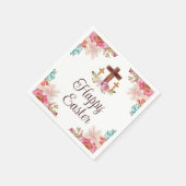 ハッピーイースターフローラ水彩宗教十字架 スタンダードカクテルナプキン (角)