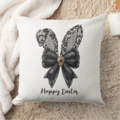 ハッピーイースターブラックレースバニーレースイヤーレースボウ クッション (ブランケット)