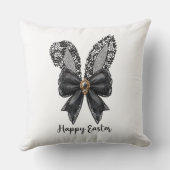 ハッピーイースターブラックレースバニーレースイヤーレースボウ クッション (裏面)