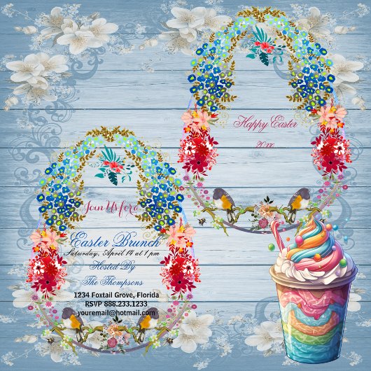 ハッピーイースターブランチ装飾卵鳥フローラ 招待状