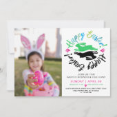 ハッピーイースターブルンチエッグ狩りバニーカラフル写真 招待状 (正面)