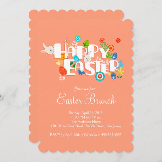 ハッピーイースターブルンチディナーパーティの招待状 招待状 (正面/裏面)
