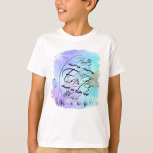 ハッピーイースターブルーパープル書道イラストレーション Tシャツ