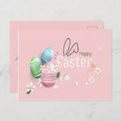 ハッピーイースターブルーピンクグリーン卵グリーティングポストカード ポストカード (正面/裏面)