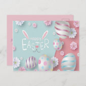 ハッピーイースターブルーピンクパープル飾エグエッグ ポストカード (正面/裏面)