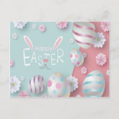 ハッピーイースターブルーピンクパープル飾エグエッグ ポストカード (正面)