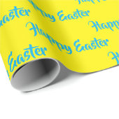 ハッピーイースターブルー文字オンイエロー ラッピングペーパー (ロールコーナー)