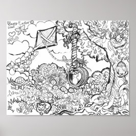 ハッピーイースターブンニエッグ狩りアートプリント ポスター