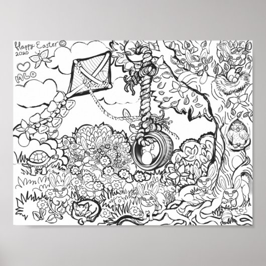 ハッピーイースターブンニエッグ狩りアートプリント ポスター (正面)