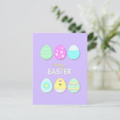 ハッピーイースタープリントとかわいいイースターエッグ シーズンポストカード (スタンド正面)