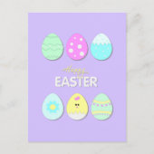 ハッピーイースタープリントとかわいいイースターエッグ シーズンポストカード (正面)