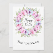 ハッピーイースターベビー赤面ピンク薄紫牡丹リース シーズンカード (正面)