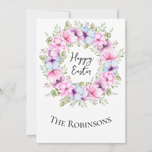 ハッピーイースターベビー赤面ピンク薄紫牡丹リース シーズンカード (正面)