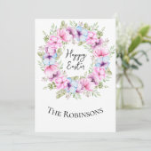 ハッピーイースターベビー赤面ピンク薄紫牡丹リース シーズンカード (スタンド正面)