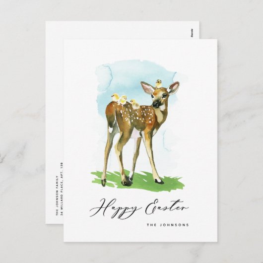 ハッピーイースターベビー鹿とひよこ シーズンポストカード (正面/裏面)