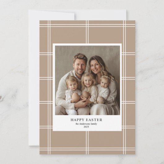 ハッピーイースターベージュファミリー写真 招待状 (正面)