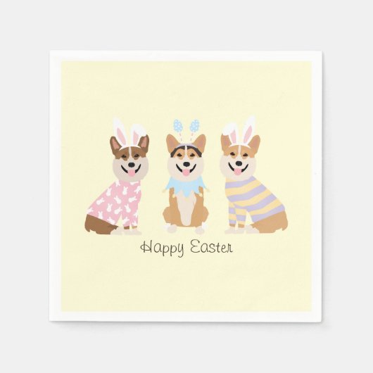 ハッピーイースターペンブロークウェルシュコーギードッグ スタンダードカクテルナプキン (正面)