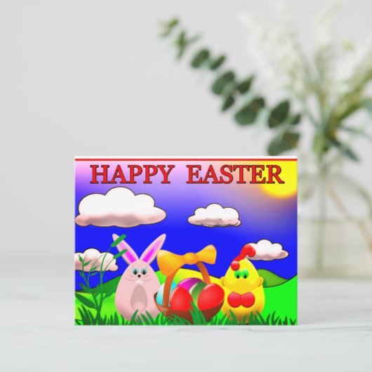 ハッピーイースターホリデカラフルィポストカード シーズンポストカード (スタンド正面)
