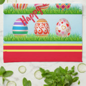 ハッピーイースターホリデートレンディーバニーフローラ キッチンタオル (折り畳み)