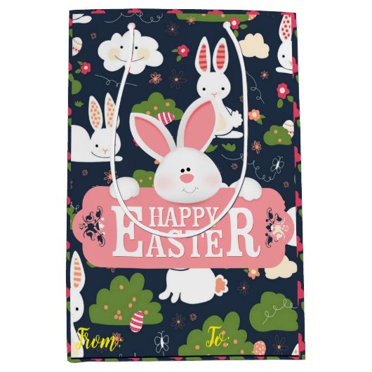 ハッピーイースターホリデーバニーフローラ ミディアムペーパーバッグ (正面)