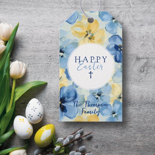 ハッピーイースターホリデーフローラ宗教十字名 ギフトタグ