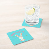 ハッピーイースターホワイトバニーオンブルー スクエアペーパーコースター (インサイチュ)