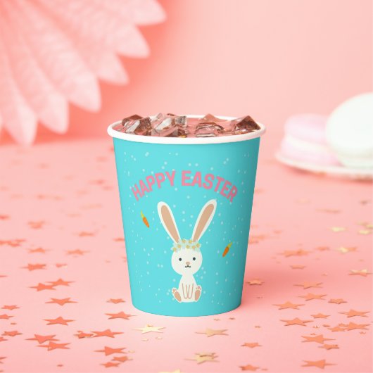 ハッピーイースターホワイトバニーオンブルー 紙コップ (インサイチュ)