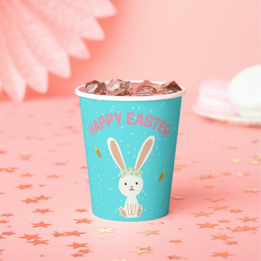 ハッピーイースターホワイトバニーオンブルー 紙コップ (インサイチュ)