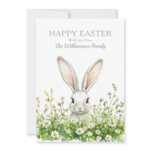 ハッピーイースターホワイトバニー花模様 パーソナライズされた
