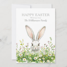 ハッピーイースターホワイトバニー花模様 パーソナライズされた シーズンカード