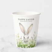ハッピーイースターホワイトバニー花模様 パーソナライズされた 紙コップ (裏面)