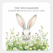 ハッピーイースターホワイトラビット花模様 パーソナライズされた スクエアシール (正面)