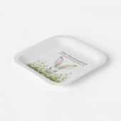 ハッピーイースターホワイトラビット花模様 パーソナライズされた ペーパープレート (傾斜あり)